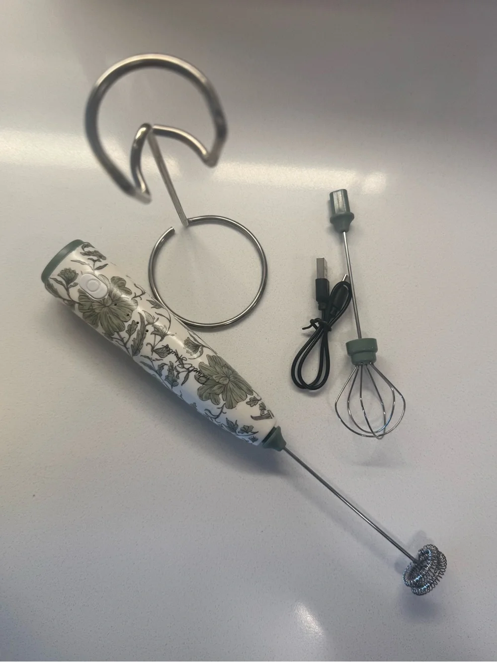 Handheld Milk Frother - Green Floral